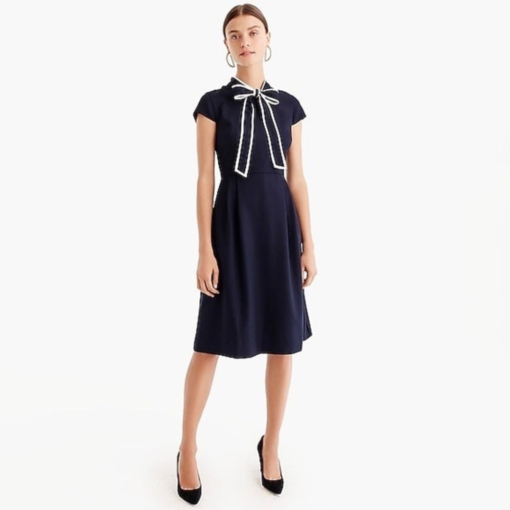J. Crew Navy Tie Neck Dress